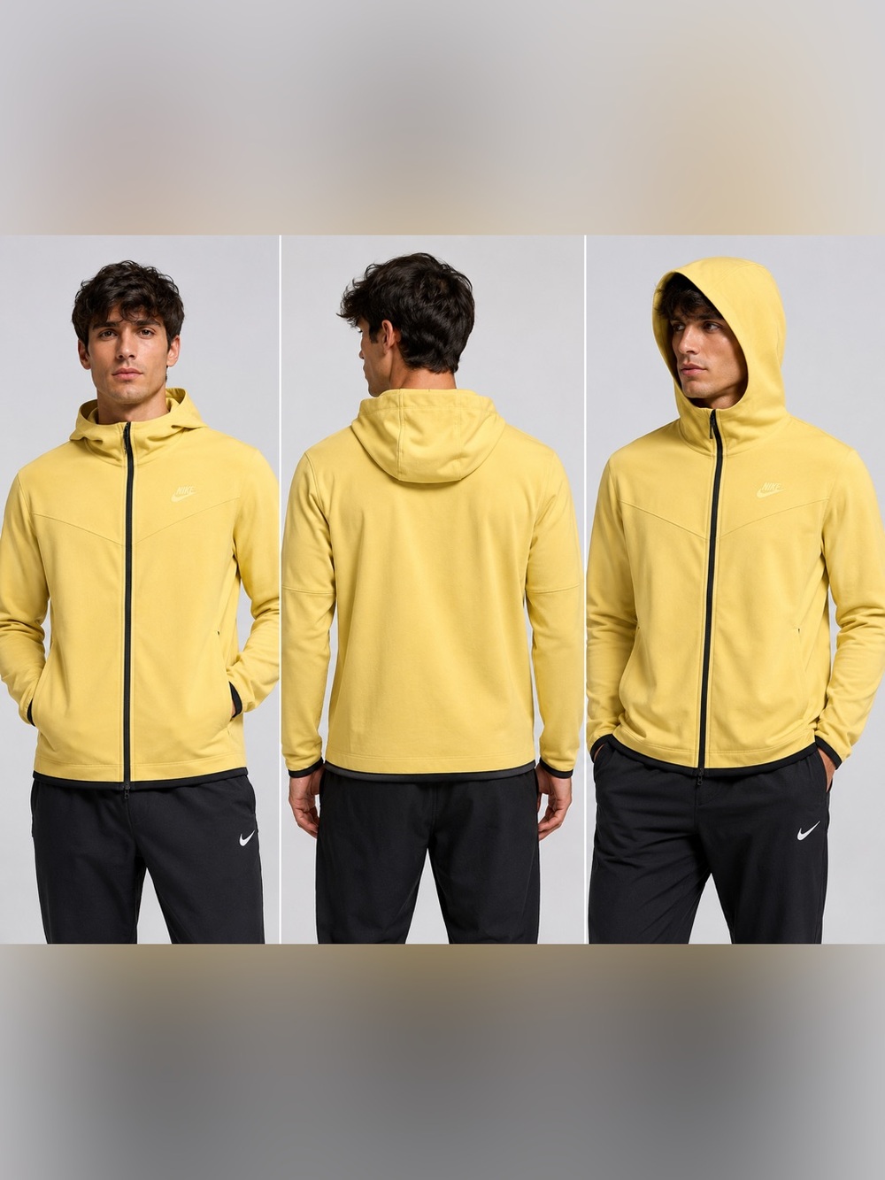 Nike Full Zip Tech Hoodie Jacket Yellow Gold Black Trim Men’s Medium